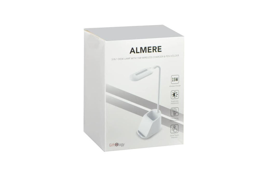 ALMERE - Giftology 3-in-1 Desk Lamp with 15W Wireless Charger & Pen Holder - White	